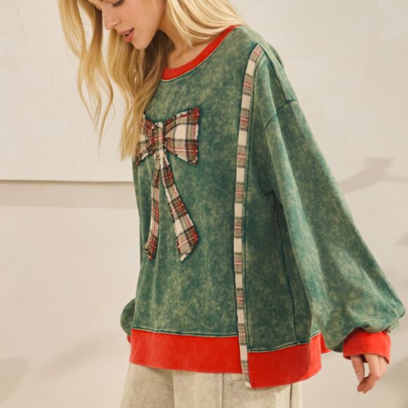 78. Med, Large - Oversized Merry Mineral-Wash Bow Pullover Soft Sweatshirt NEW - Picture 8 of 10